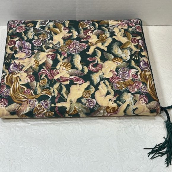 VTG Angel Cherubs Padded Floral Fabric Double Picture Frame Holds 7 Photos - Picture 4 of 11